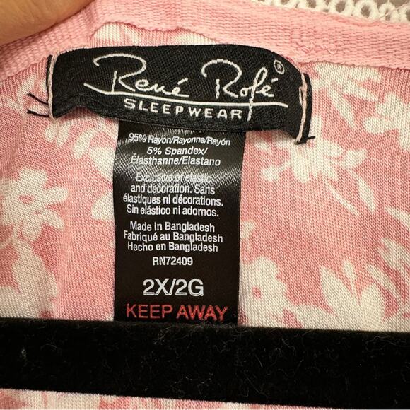 Rene Rafe Sleepwear Pink White Floral Sleep Tee Shirt Womens 2X Short Sleeve Top - Picture 7 of 10